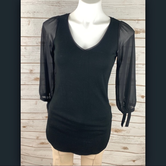 Camber & Grace Tops - Camber & Grace Black Tunic Sheer 3/4 Tie Sleeves